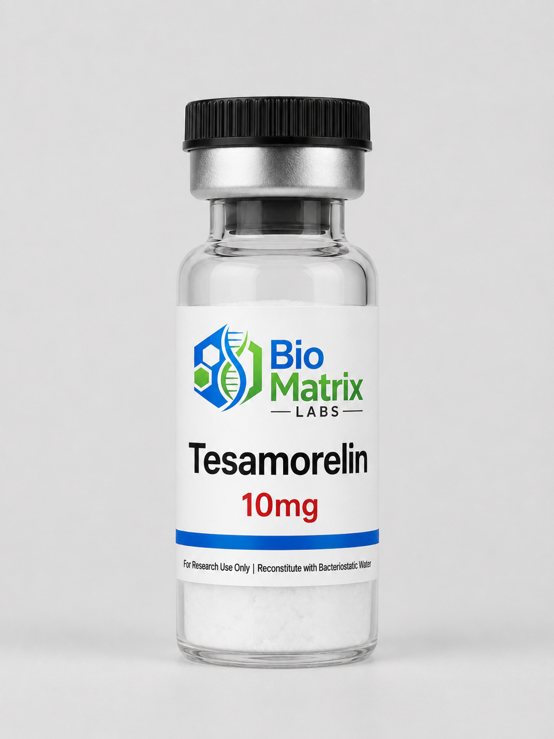 The alt text for the image is: "Tesamorelin 10mg vial."